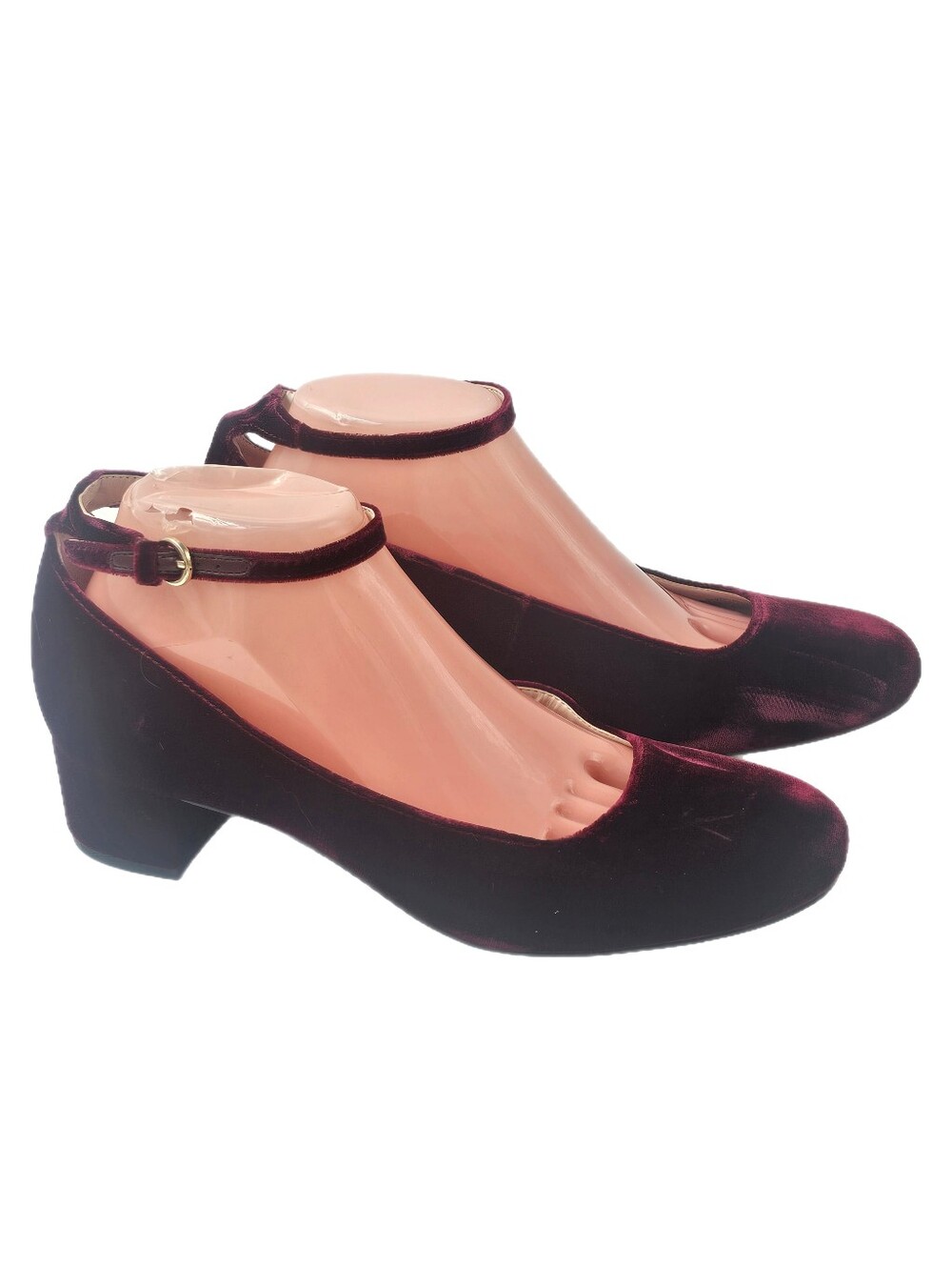 Marc Fisher LTD Parri Burgundy Velvet Ankle Strap Pumps Womens 8.5 M Low Heel